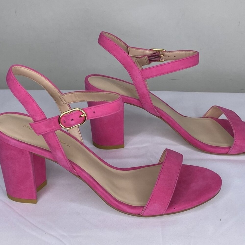 Stuart Weitzman Women’s Dancer 75 Block Heel Sandals – Peonia Pink – Size 8.5